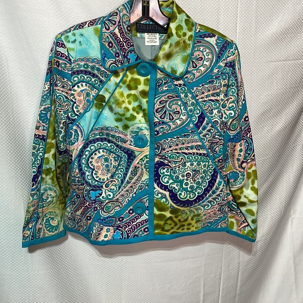 Harve Benard Collection 10 turquoise paisley 3 button swing jacket worn once